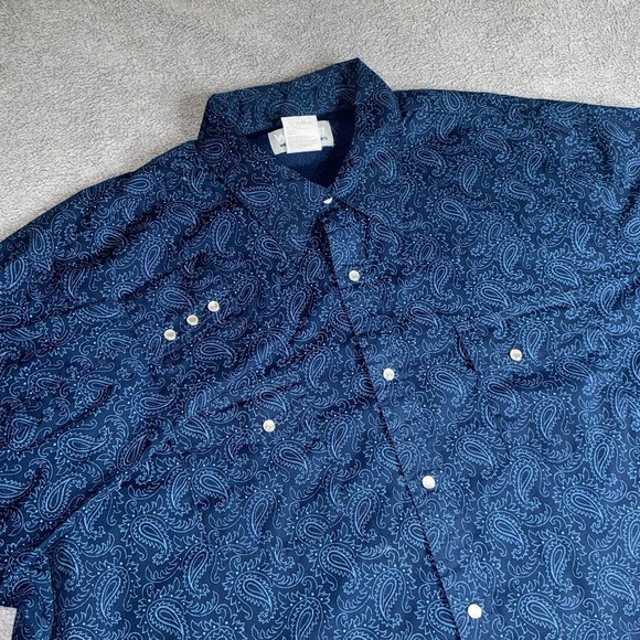 Wrangler Wrancher Men's Blue Paisley Long Sleeve Shirt XXL Pearl Snaps Western - Picture 2 of 6